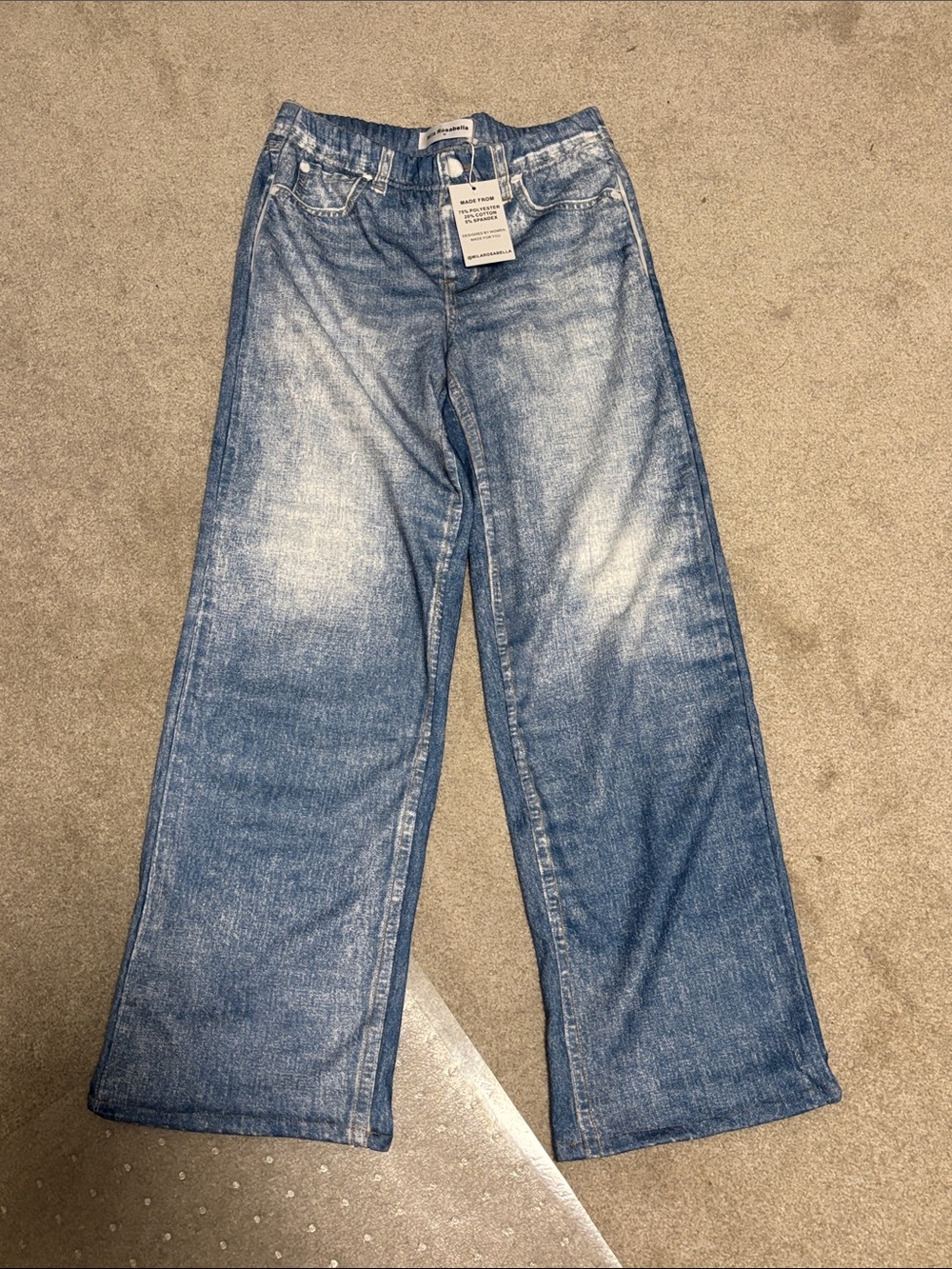 Jeans print straight pants with pockets